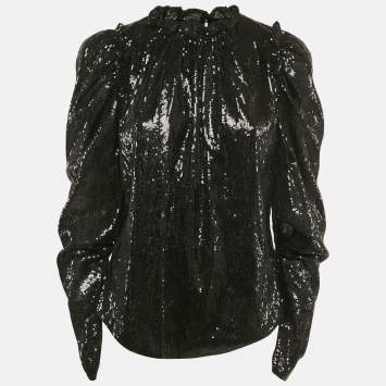 Pre Owned INGIE PARIS Black Sequin Crepe Ruffled Top S