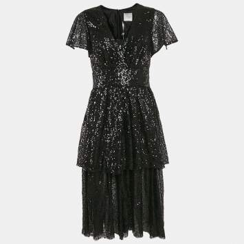 INGIE Paris Black Sequin Layered Tulle Mini Dress M