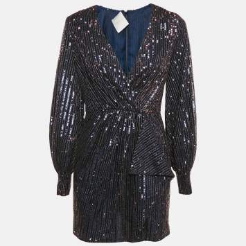 Pre Owned INGIE Paris Navy Blue Sequin V-Neck Mini Dress S