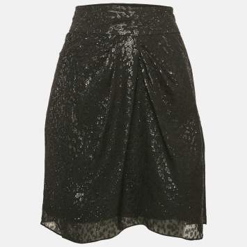 IRO Black Lurex Silk Mini Skirt M