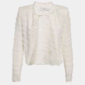 Pre Owned IRO White Tweed Open Front Moana Jacket XXS