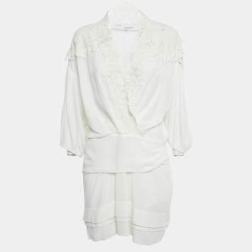 مملوكة مسبقًا IRO White Lace Trim Cotton Mini Dress L