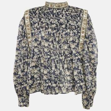 Pre Owned Isabel Marant Etoile Blue Floral Print Cotton Vega Blouse S