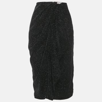 Pre Owned Isabel Marant Etoile Black Glittered Velvet Alyssa Midi Skirt M