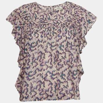 Pre Owned Isabel Marant Etoile Multicolor Printed Cotton Ruffled Ilayona Top M