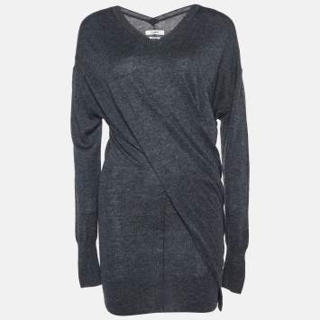 Pre Owned Isabel Marant Etoile Grey Wool Blend Draped Mini Dress XS
