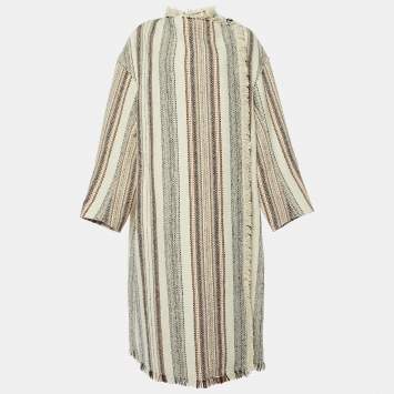 Pre Owned Isabel Marant Etoile Beige Patterned Tweed Open Front Long Jacket S