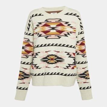 Pre Owned Isabel Marant Etoile Grey Geometric Intarsia Knit Sweater M