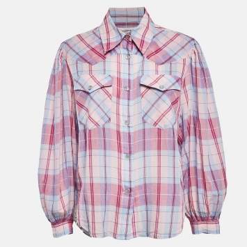 Pre Owned Isabel Marant Etoile Pink Plaid Cotton Puff Sleeve Bethany Shirt S
