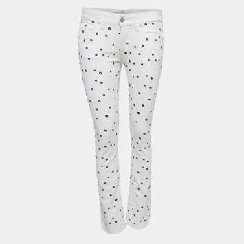 Pre Owned Isabel Marant Etoile White Embroidered Denim Jeans S Waist 30"