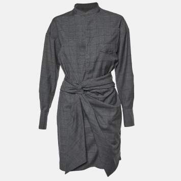 Pre Owned Isabel Marant Etoile Grey Plaid Wool Draped Short Dress M