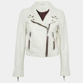 Pre Owned Isabel Marant Etoile Off White Leather Zip-Up Jacket S