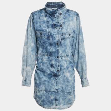 Pre Owned Isabel Marant Etoile Blue Washed Denim Mini Inaroa Dress M