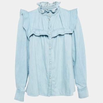 Isabel Marant Etoile Light Blue Denim Button Front Ruffled Blouse M