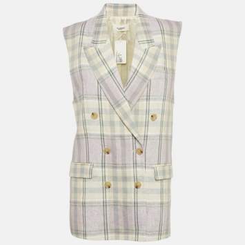 Pre Owned Isabel Marant Etoile Lavender/Cream Checked Line Sleeveless Jacket S