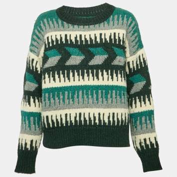 Isabel Marant Etoile Green Sienna Intarsia Wool Pullover XS