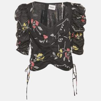 Pre Owned Isabel Marant Etoile Black Printed Cotton Galaor Top XL