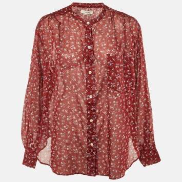 Pre Owned Isabel Marant Etoile Red Floral Printed Cotton Shirt M
