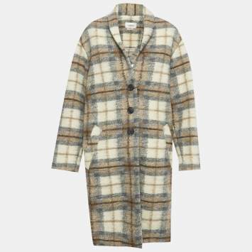 Pre Owned Isabel Marant Etoile Beige /Cream Checkered Wool Blend Gabriel Coat M