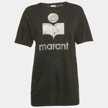 Pre Owned Isabel Marant Etoile Black Zewel Logo Linen T-Shirt S