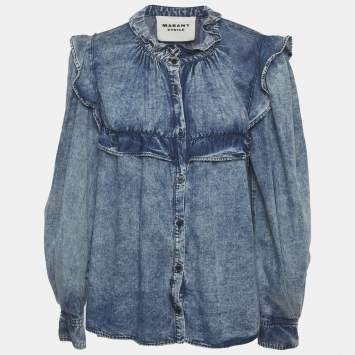Pre Owned Isabel Marant Etoile Blue Chambray Ruffle Top L