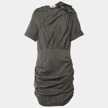 Pre Owned Isabel Marant Etoile Grey Patterned Wool Draped Midi Dress M
