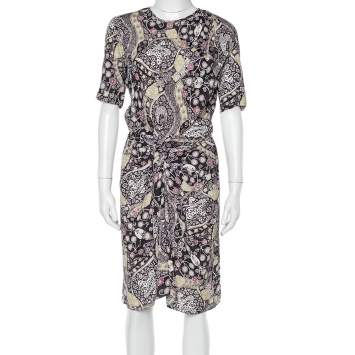 Pre Owned Isabel Marant Etoile Black Floral Print Draped Detail Bardeny Mini Dress S