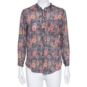 Pre Owned Isabel Marant Etoile Grey Floral Printed Silk Button Front Shirt S