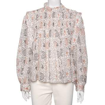 Pre Owned Isabel Marant Etoile Pale Pink Printed Vega High Neck Blouse M