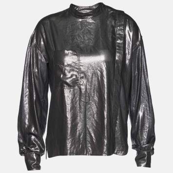 Pre Owned Isabel Marant Etoile Silver Synthetic Asymmetric Button Front Top XS