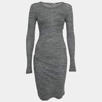 Pre Owned Isabel Marant Etoile Grey Knit Round Neck Long Sleeve Dress M