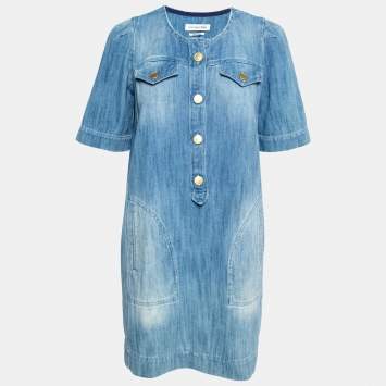 Pre Owned Isabel Marant Etoile Blue Denim Oriane Half Sleeve Dress M