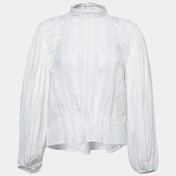 Pre Owned Isabel Marant Etoile White Cotton Lace Trimmed Blouse S
