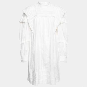 Pre Owned Isabel Marant Etoile Cream Cotton & Lace Ruffled Mini Dress L