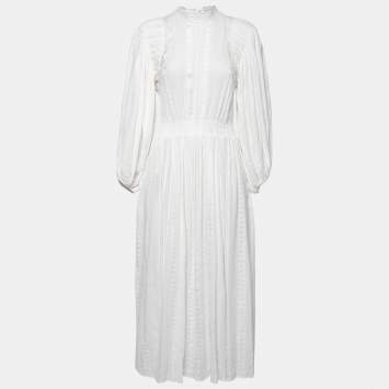 Pre Owned Isabel Marant Etoile White Cotton & Lace Trim Detail Maxi Dress S