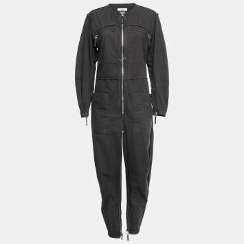 Pre Owned Isabel Marant Etoile Grey Distressed Effect Cotton Zip-Up Jumpsuit S