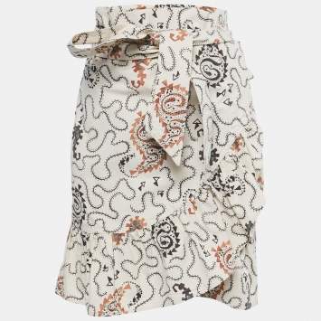 Pre Owned Isabel Marant Etoile Cream Printed Cotton Ruffled Wrap Mini Skirt M