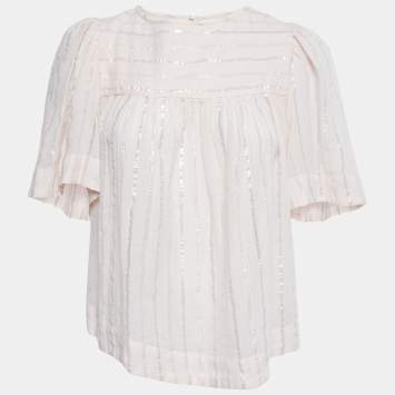 Pre Owned Isabel Marant Etoile Light Pink Lurex Striped Cotton Blouse M
