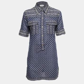 Pre Owned Isabel Marant Etoile Navy blue Floral Printed Cotton Tunic Top M