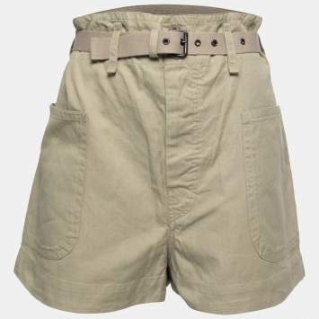 Pre Owned Isabel Marant Etoile Beige Canvas High Waist Belted Shorts S
