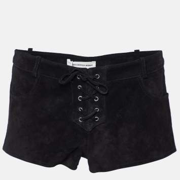 Pre Owned Isabel Marant Etoile Black Leather Suede Tie Detail Shorts S