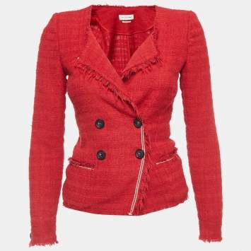 Pre Owned Isabel Marant Etoile Red Tweed Double-Breasted Jacket S