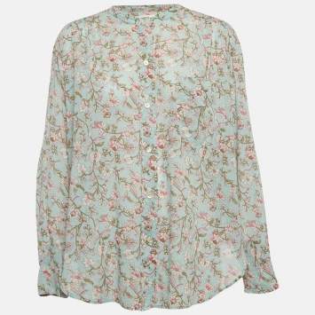 Pre Owned Isabel Marant Etoile Green Floral Print Cotton Band Collar Shirt M