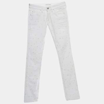Isabel Marant Etoile White Embroidered Denim Slim Fit Jeans S