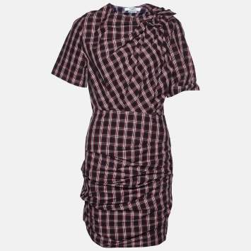 Pre Owned Isabel Marant Etoile Black/Red Plaid Pleated Cotton Oria Mini Dress S