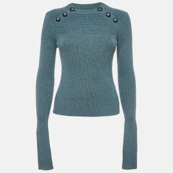 Pre Owned Isabel Marant Etoile Green Wool Blend Knit Button Detailed Sweater XS