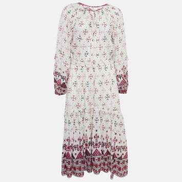 Pre Owned Isabel Marant Etoile Off White Printed Cotton Midi Dress M