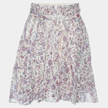 Pre Owned Isabel Marant Etoile Beige Floral Printed Cotton Flared Mini Skirt M