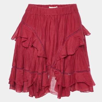 Pre Owned Isabel Marant Etoile Pink Cotton Ruffled Mini Skirt S
