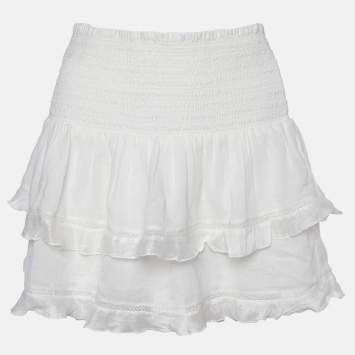 Pre Owned Isabel Marant Etoile White Cotton Blend Tiered Mini Skirt S
